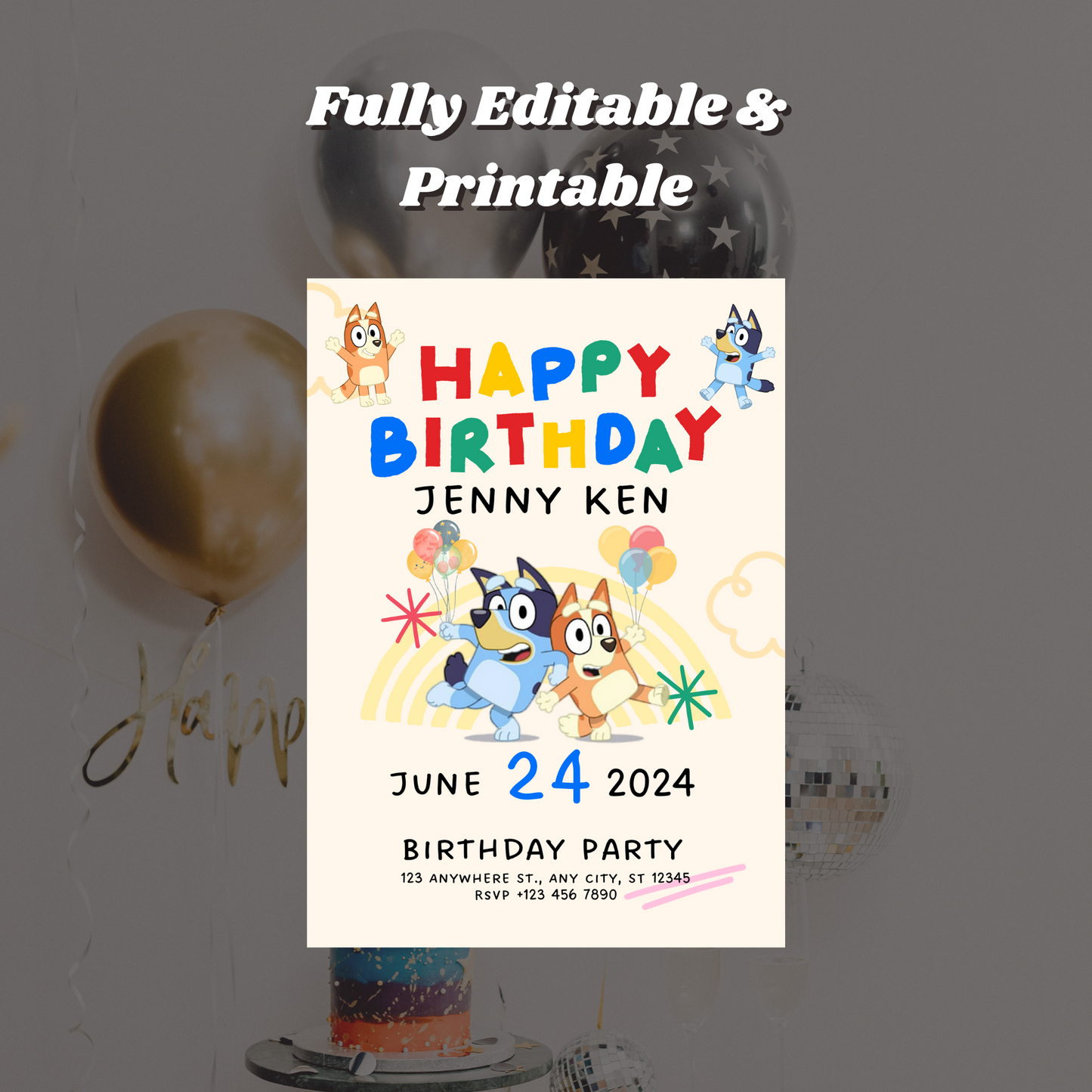 Bluey and Bingo Birthday Party Invitation Template