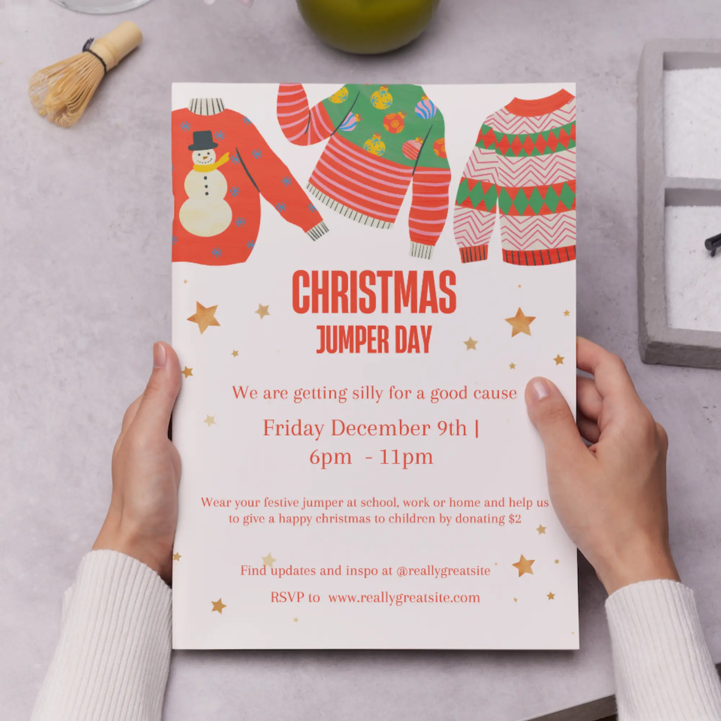 Christmas Jumper Day Invitation Template | Ugly Sweater Christmas Party Invite - CreativeRino