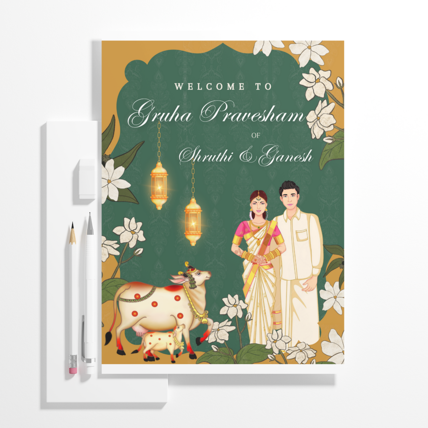 Gruhapravesham Welcome Sign Template | Indian Housewarming Welcome Sign