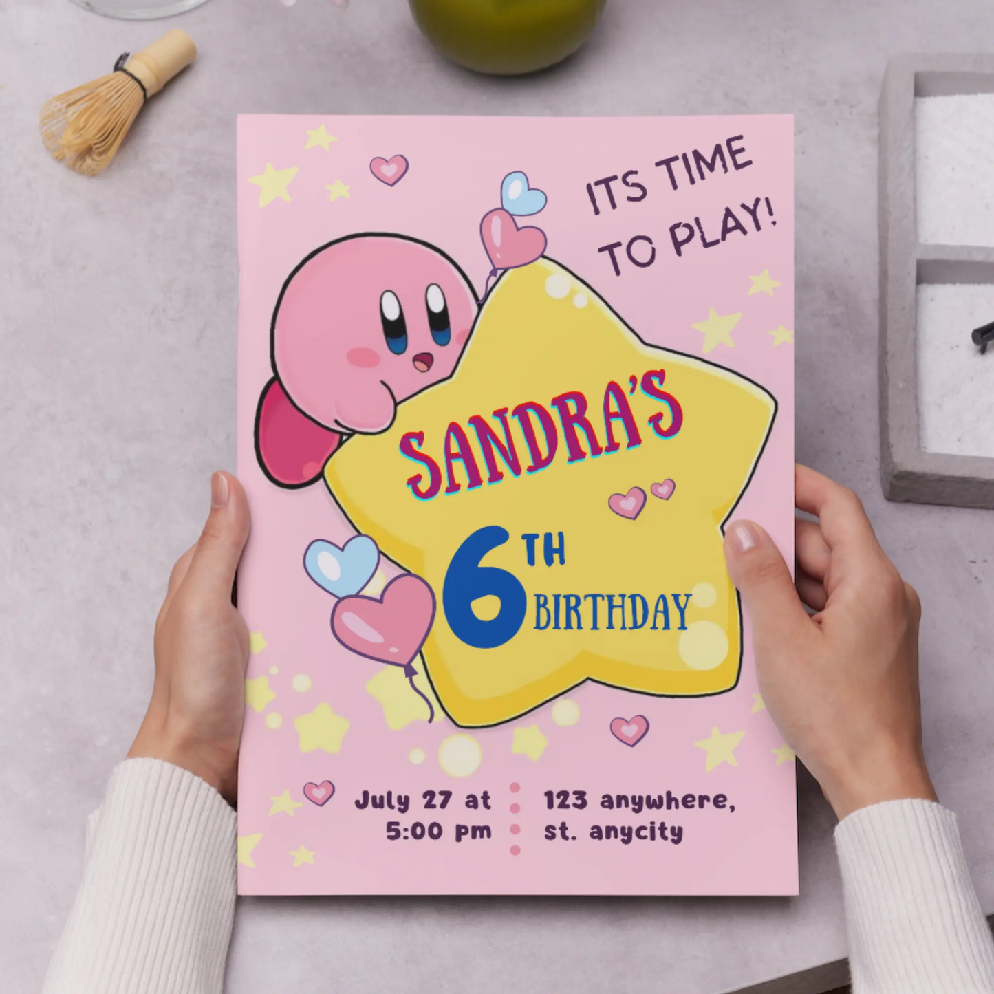 Kirby Birthday Invitation Template - CreativeRino