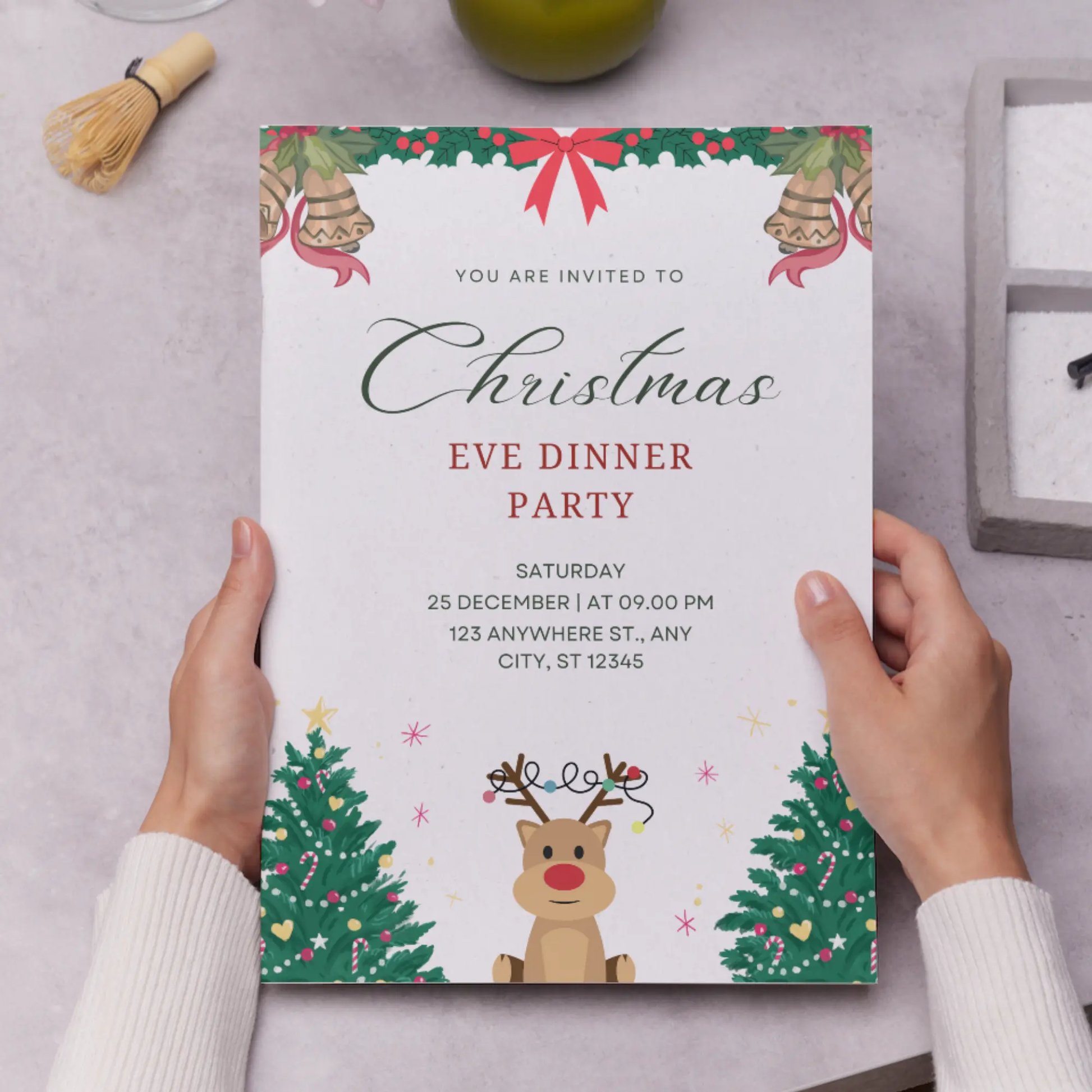 Christmas Eve Dinner Party Invite Template - CreativeRino