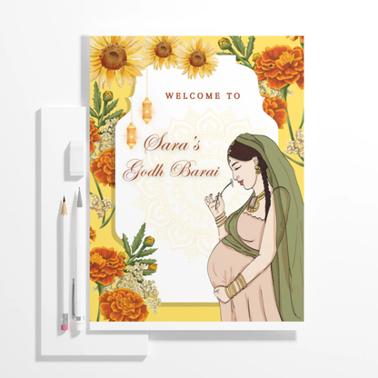 Godh Bharai Ceremony Sign Template | Indian Baby Shower Welcome Sign - CreativeRino