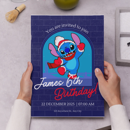Stitch Christmas Birthday Invitation Template - CreativeRino