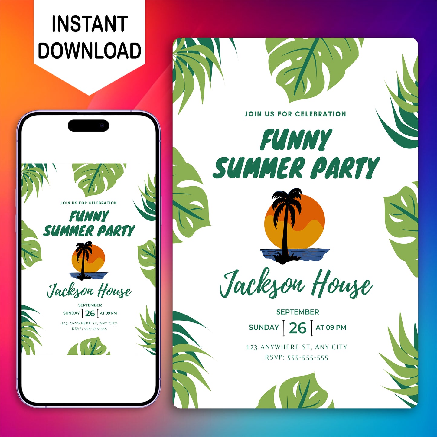 Funny Summer Party Invite | Summer Party Invitation Canva Template