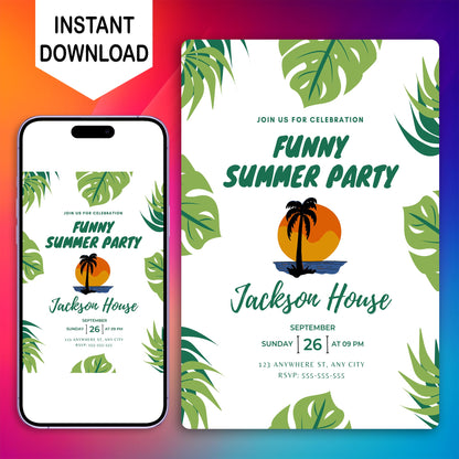 Funny Summer Party Invite | Summer Party Invitation Canva Template CreativeRino