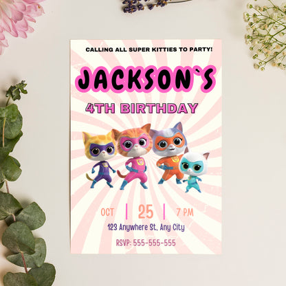 Superkitties Birthday Invitation Template - CreativeRino