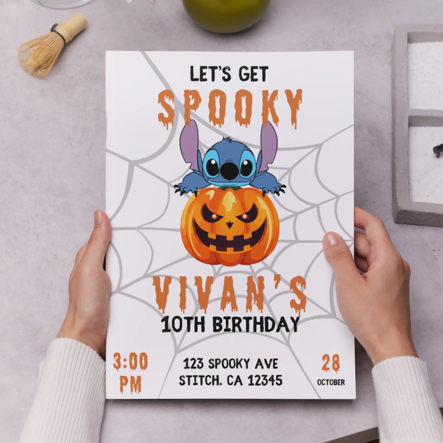 Spooky Stitch Halloween Birthday Party Invitation Template - CreativeRino
