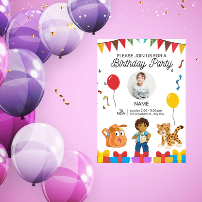 Go Diego Go Birthday Party Invitation Template - CreativeRino