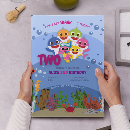 Baby Shark Birthday Invitation Template - CreativeRino