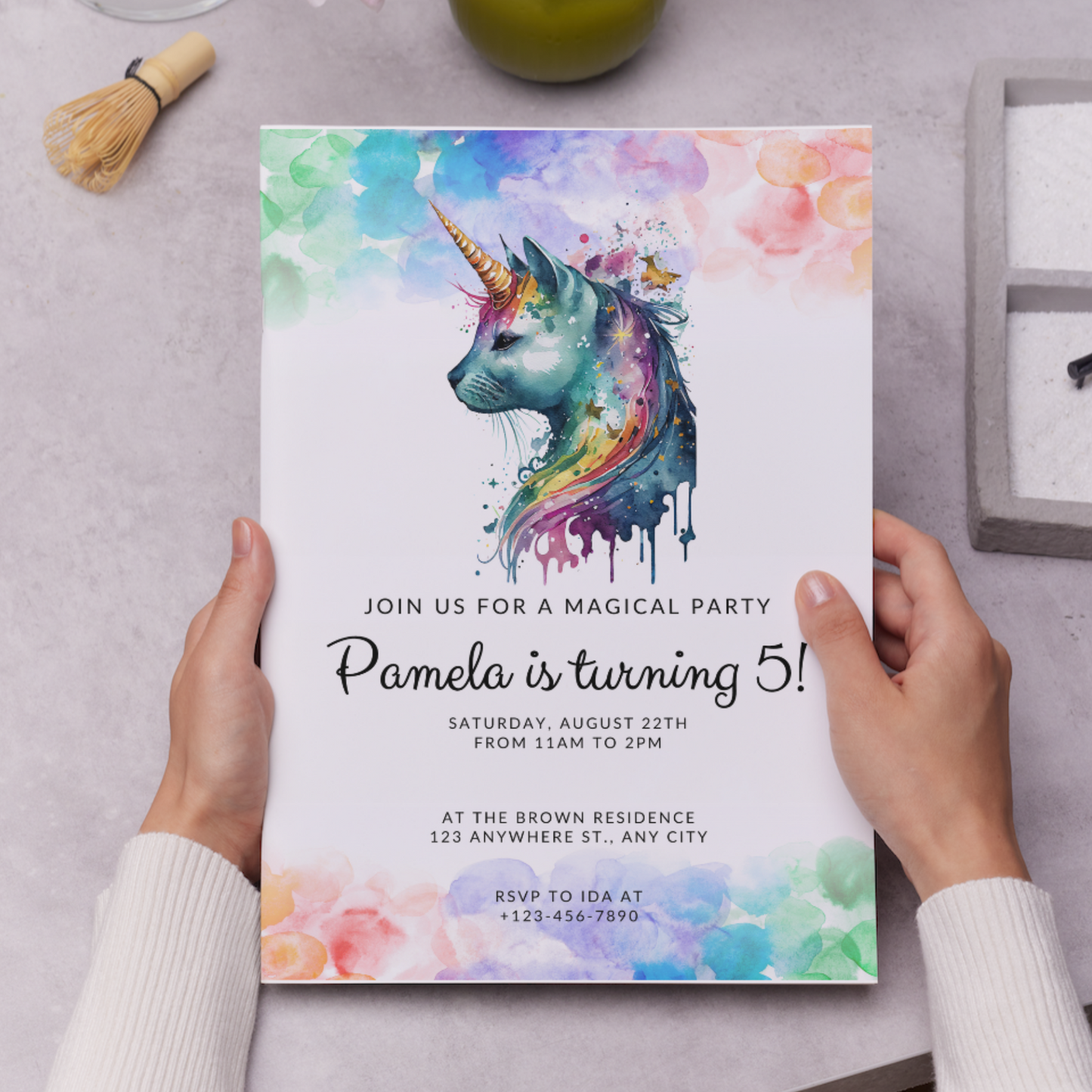 Caticorn Unicorn Birthday Invitation Template