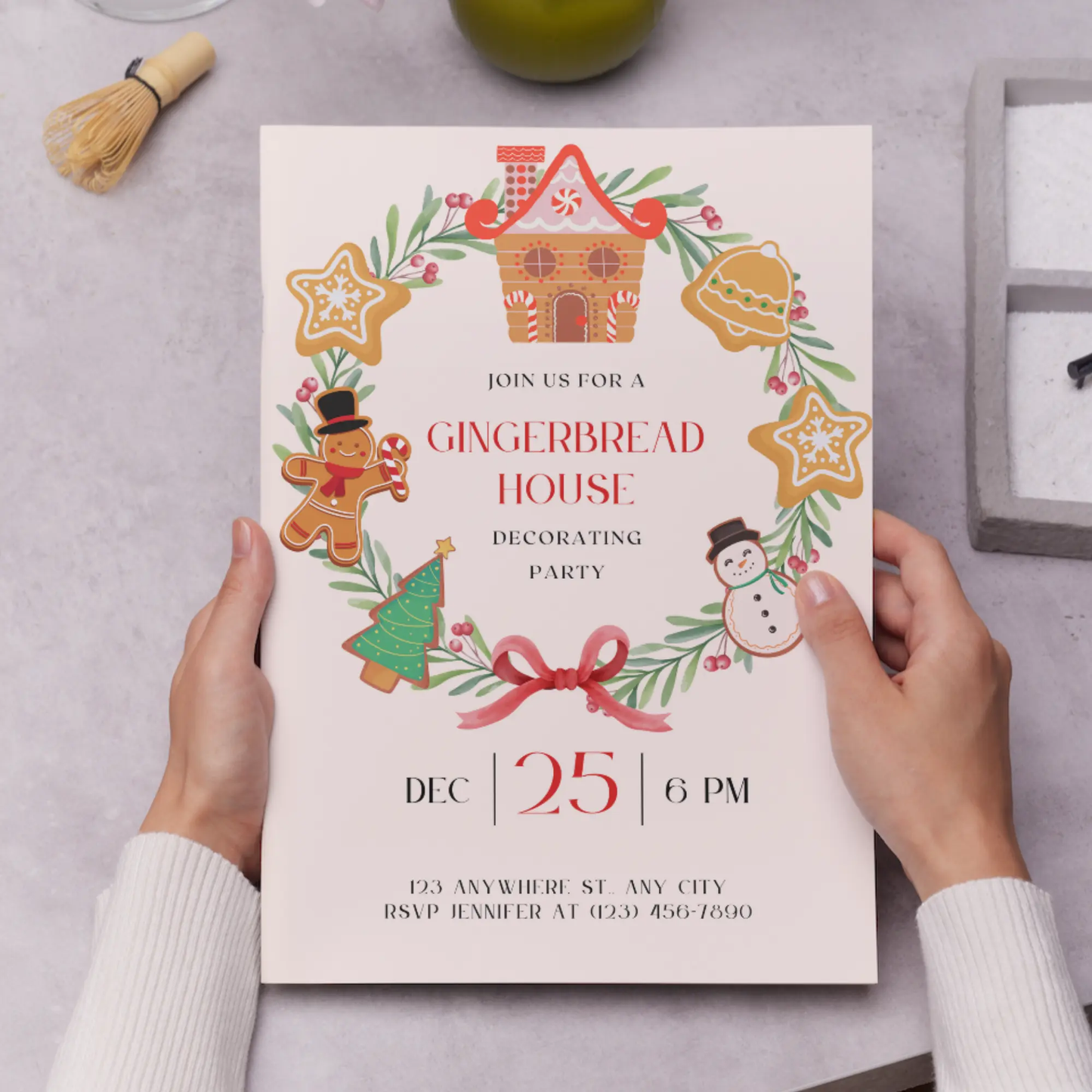 Gingerbread House Decorating Party Christmas Invitation Template - CreativeRino