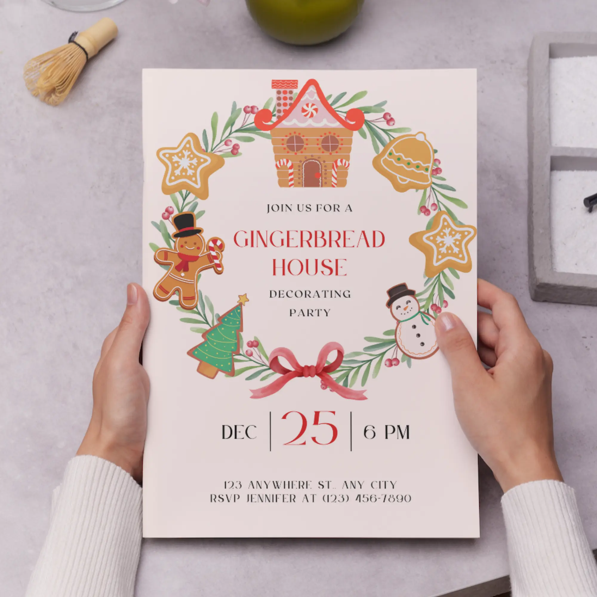 Gingerbread House Decorating Party Christmas Invitation Template - CreativeRino