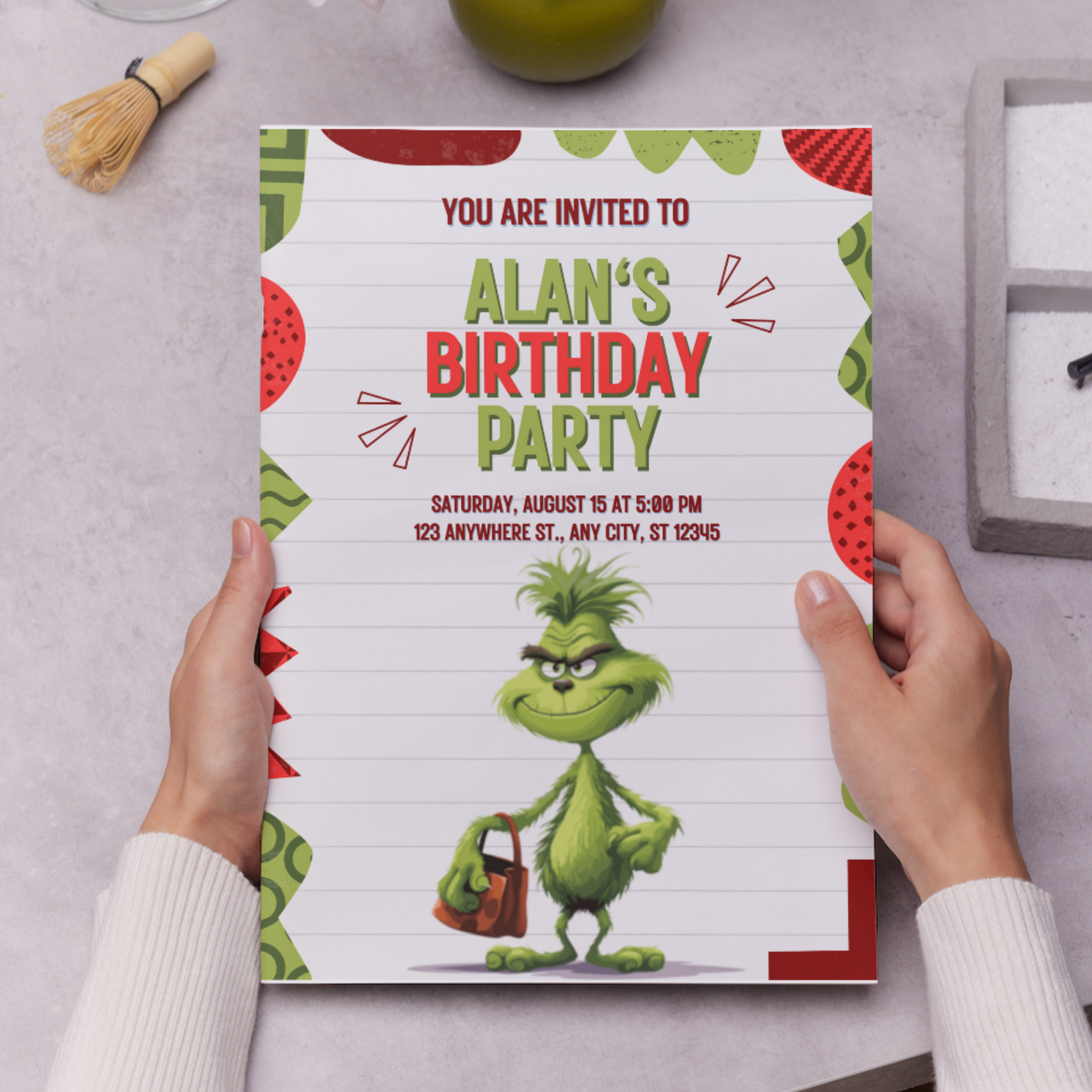 Baby Grinch Birthday Invitation Template