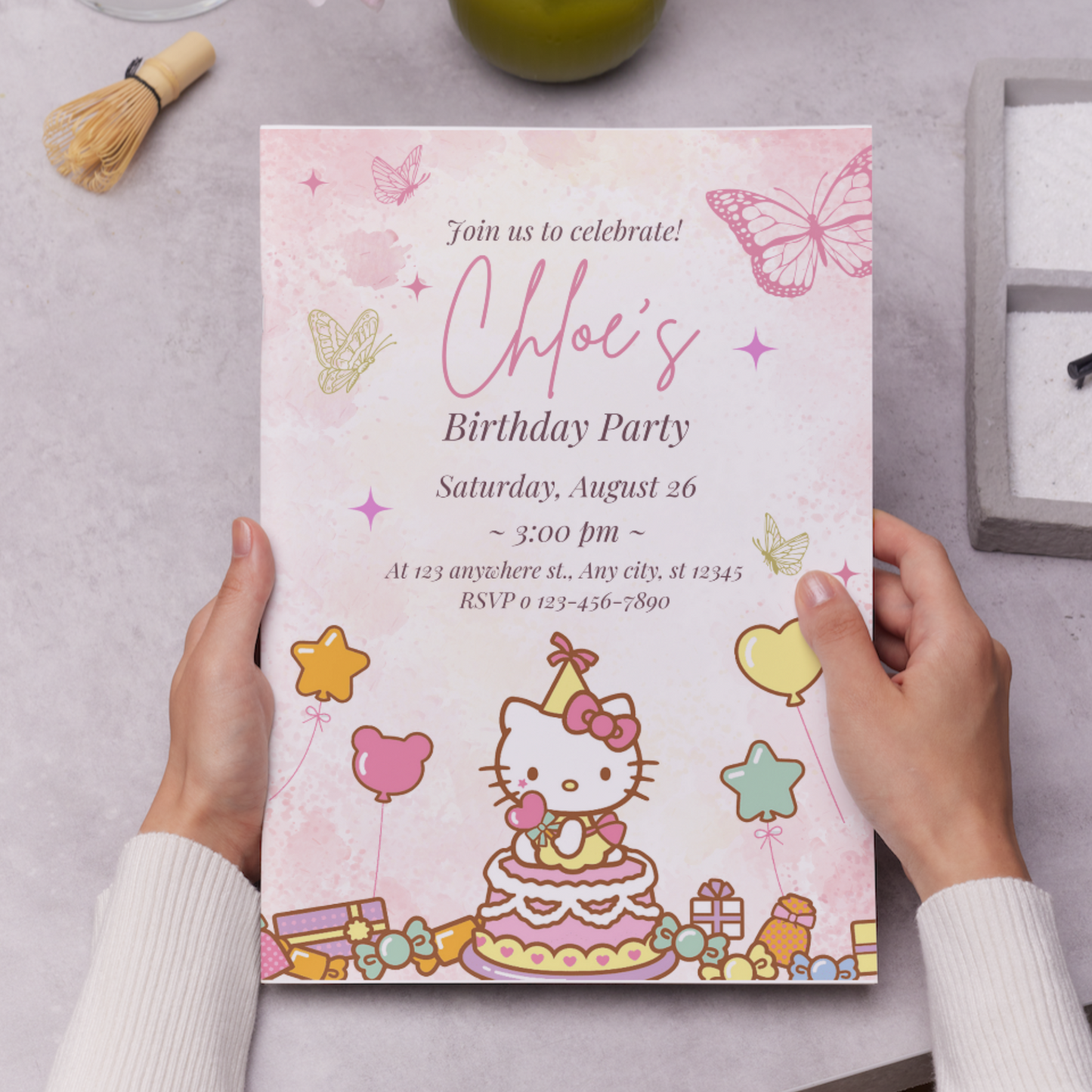 Kawaii Kitty Birthday Invitation Template