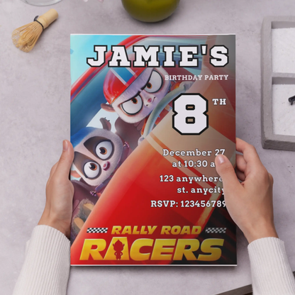Rally Road Racers Birthday Invitation Template - CreativeRino