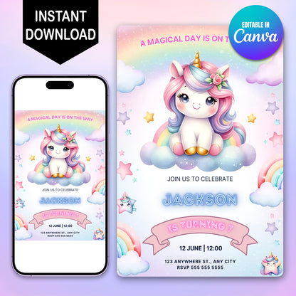 Unicorn Birthday Invitation Template - CreativeRino