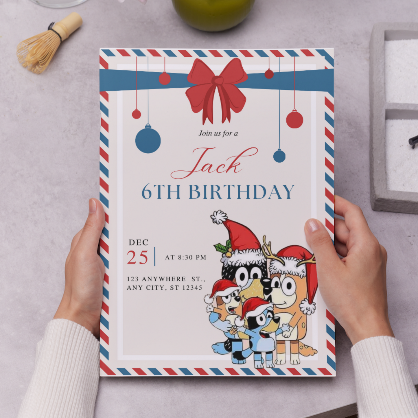 Bluey and Bingo Christmas Birthday Invitation Template