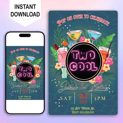 Two Cool Party Invitation | Two Cool Birthday Invite Canva Template CreativeRino