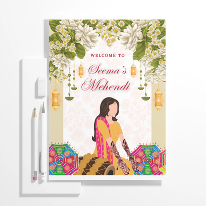 Mehndi Sign Template | Indian Wedding Welcome Sign - CreativeRino