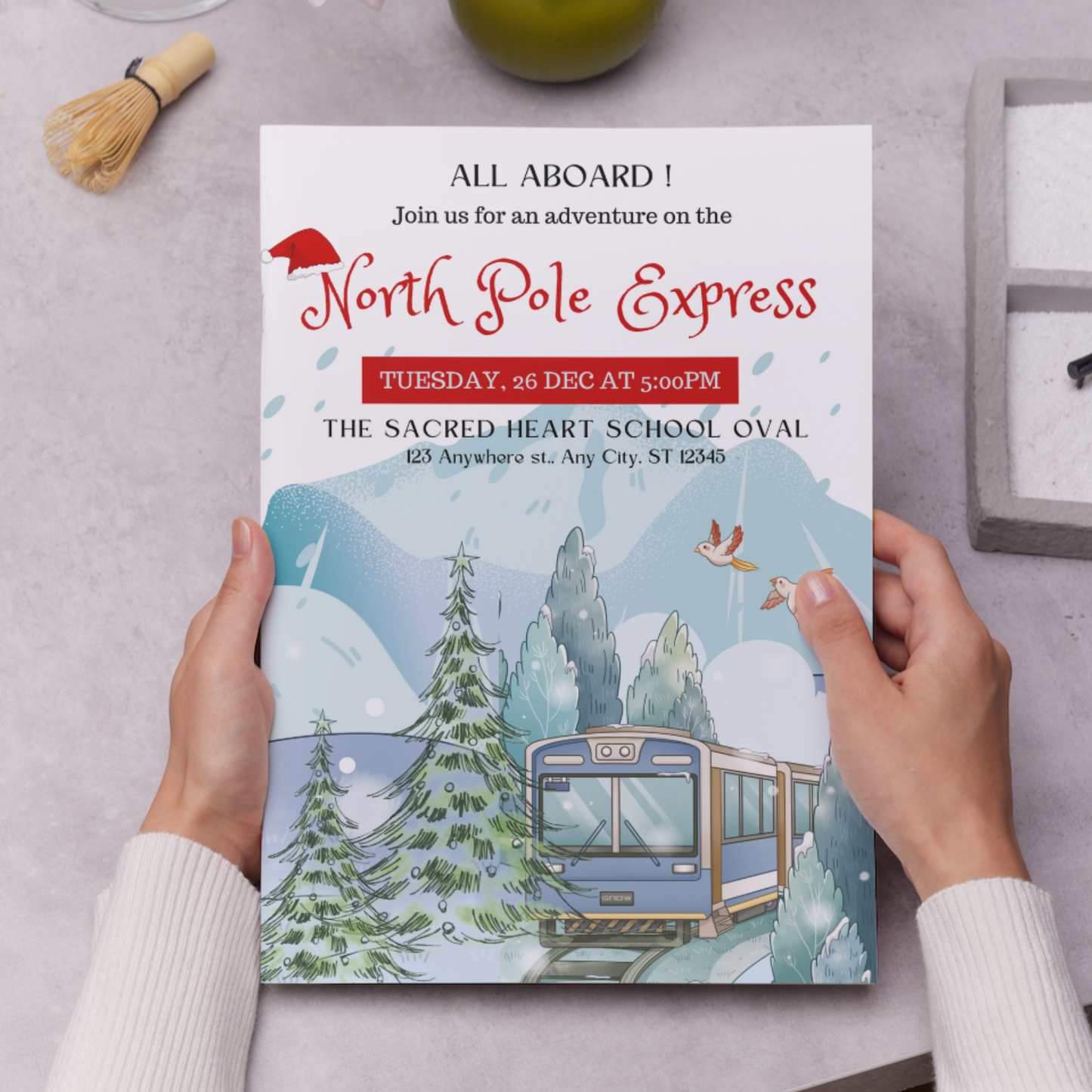 Christmas North Pole Express Train Invitation Flyer Template