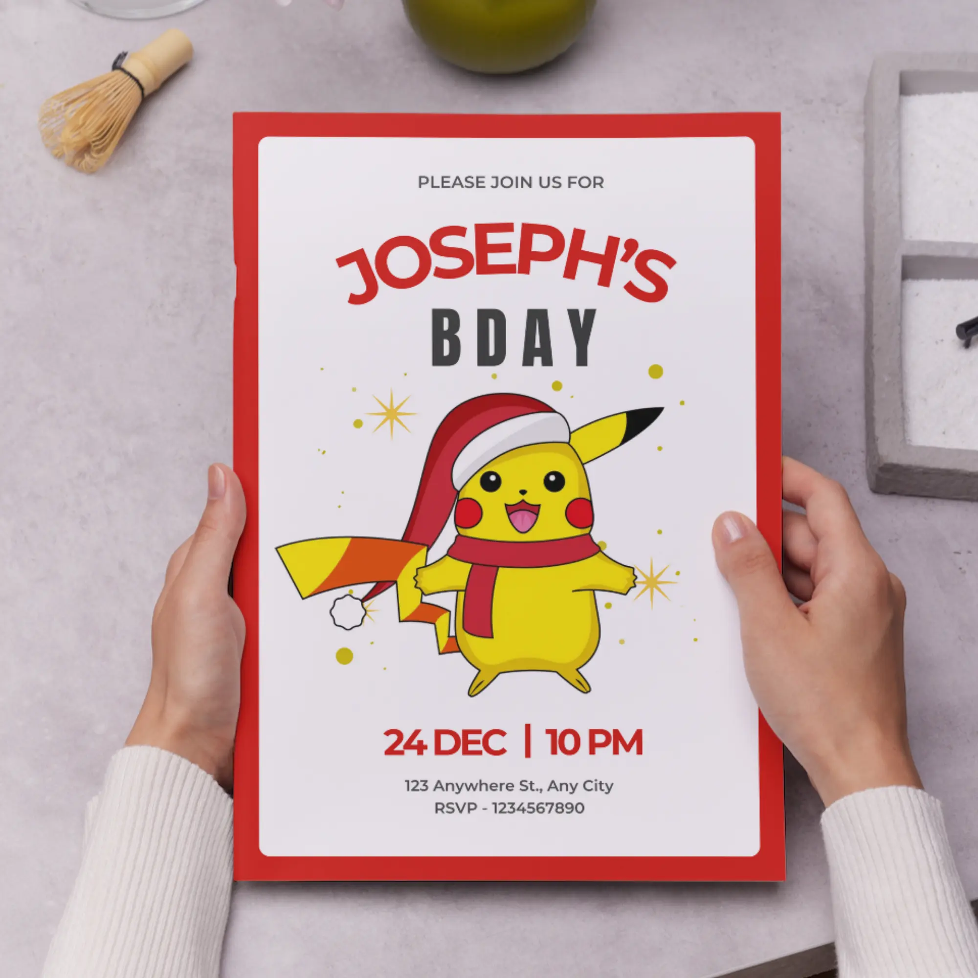 Pikachu Pokemon Christmas Birthday Invitation Template - CreativeRino