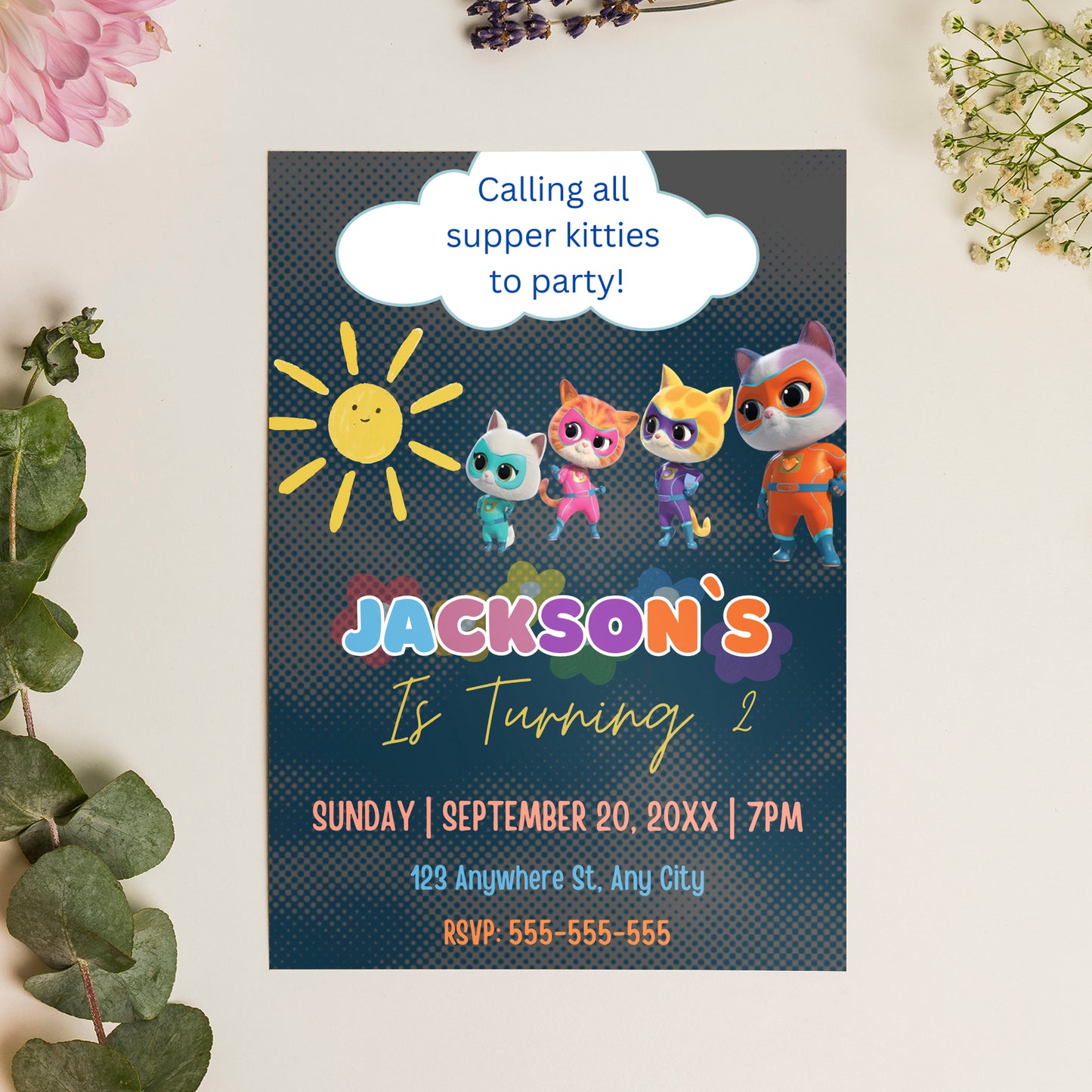 Superkitties Birthday Invitation Template