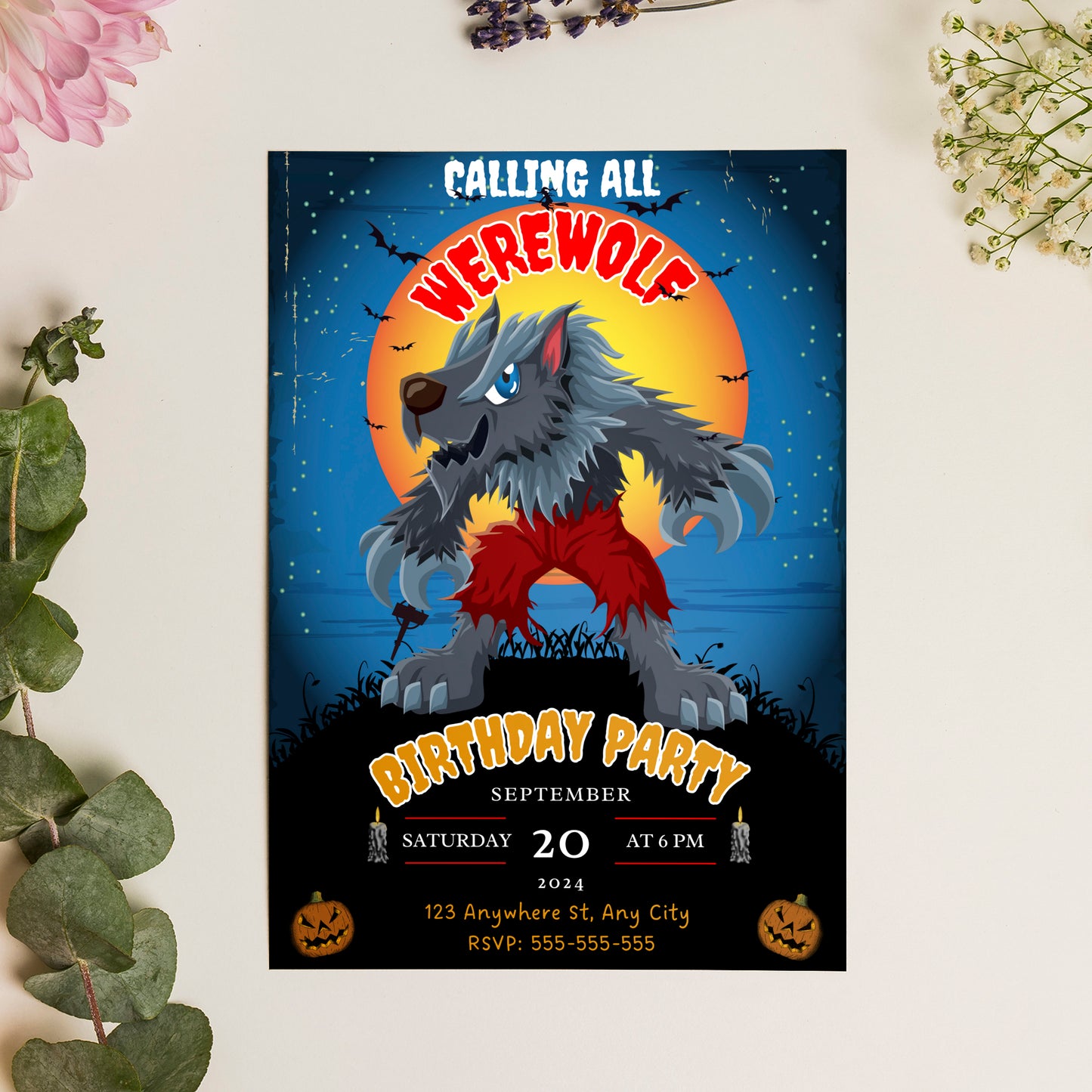 Werewolf Birthday Invitation Template