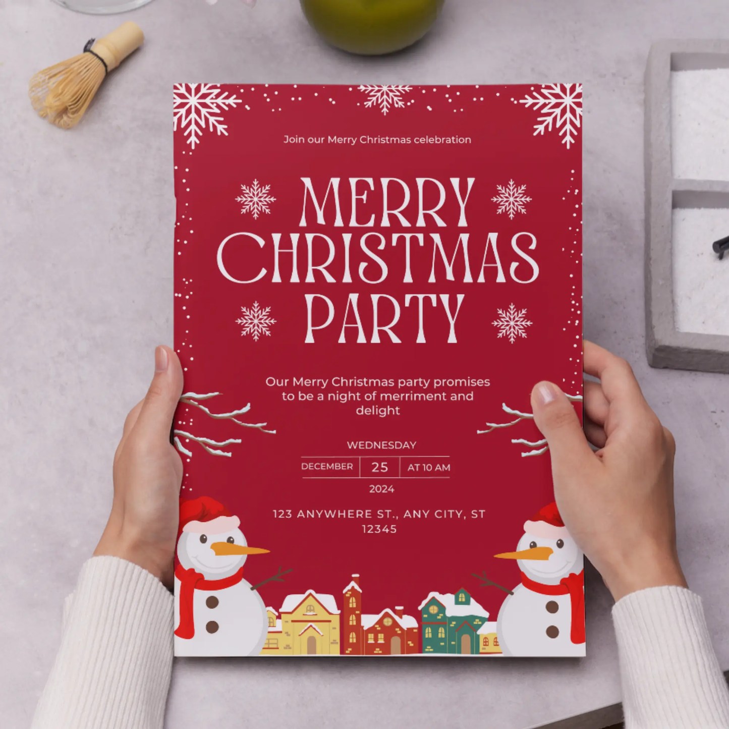 Christmas Party Invitation Template | Snowman Merry Christmas Invite - CreativeRino