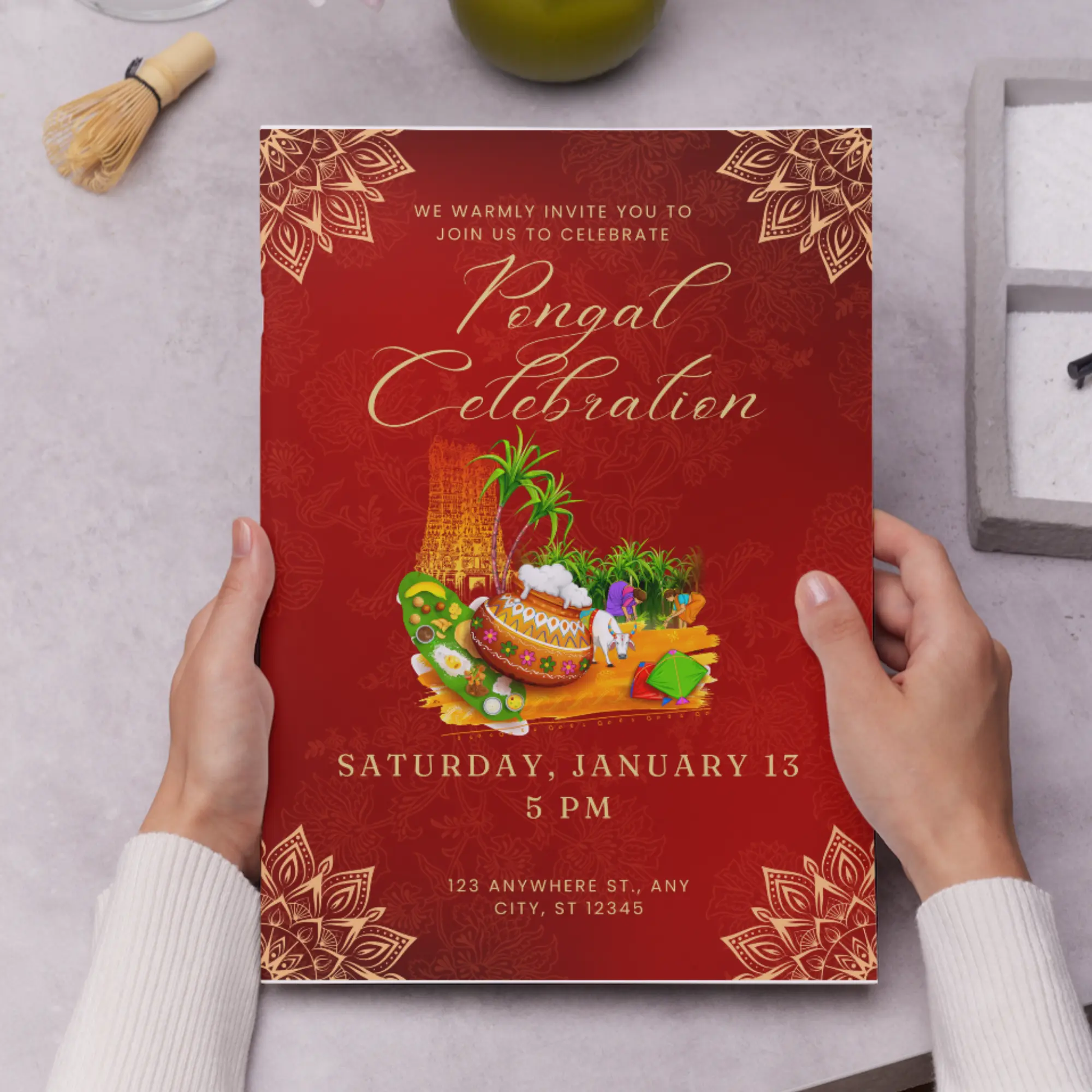 Pongal Invitation Template | Pongal Celebration Invite - CreativeRino