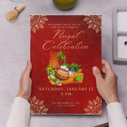 Pongal Invitation Template | Pongal Celebration Invite - CreativeRino