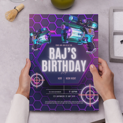 Nerf Dart Gun Birthday Invitation Template - CreativeRino
