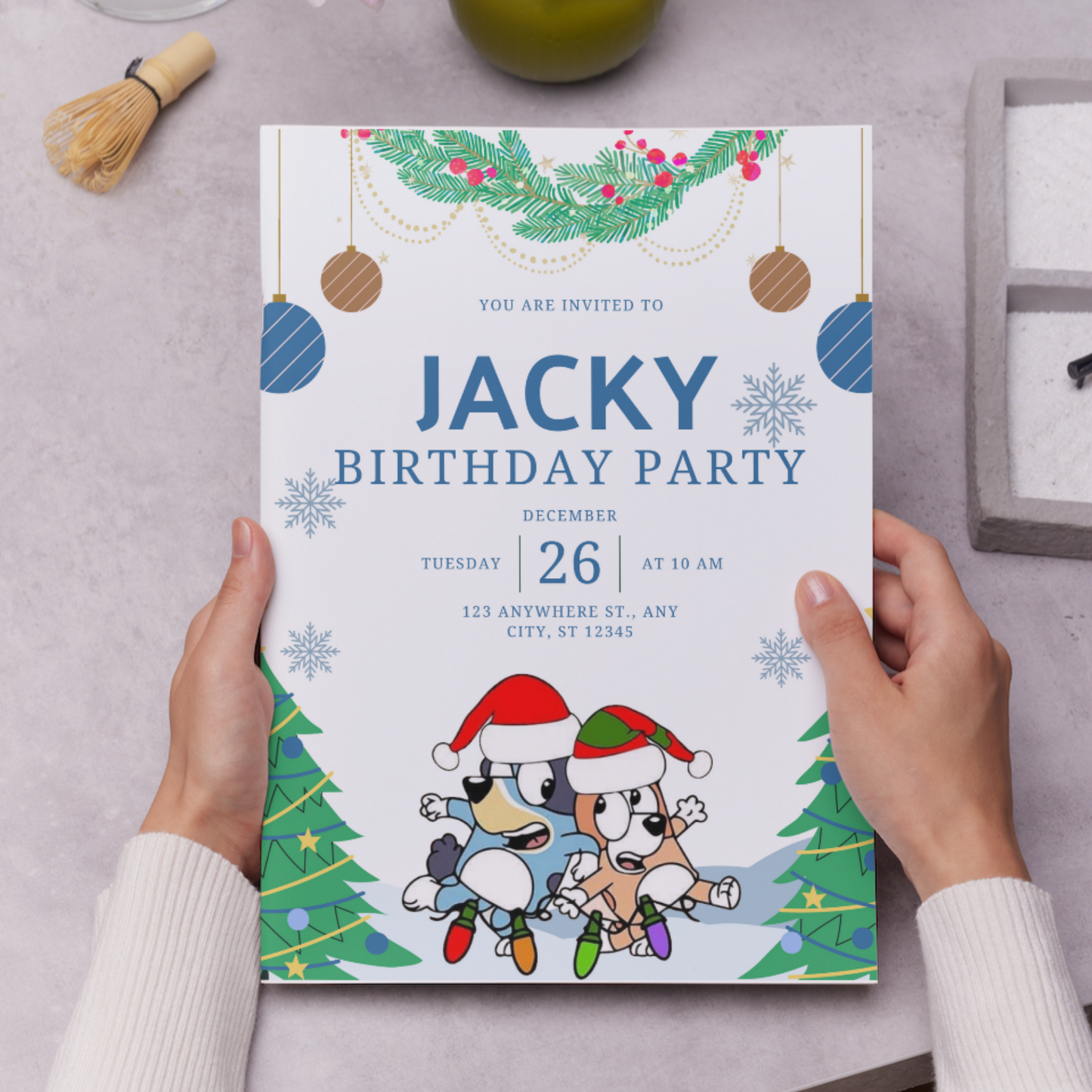 Bluey and Bingo Christmas Birthday Invitation Template