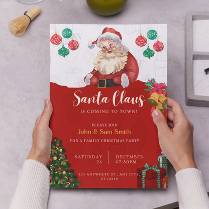 Santa Claus is Coming to Town Invitation Template | Santa Christmas Invite - CreativeRino