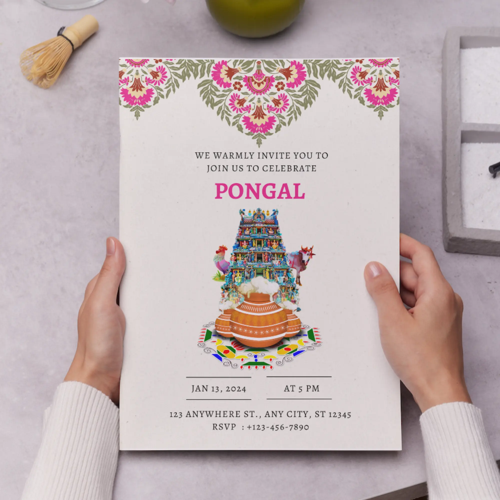 Pongal Invitation Template | Pongal Celebration Invite - CreativeRino