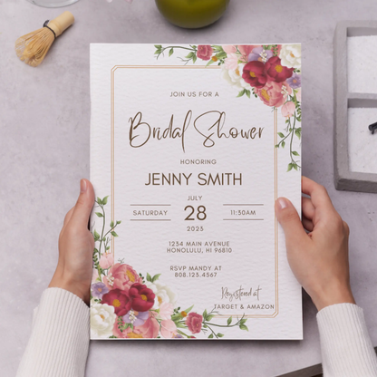 Floral Tropical Bridal Shower Invitation Template - CreativeRino