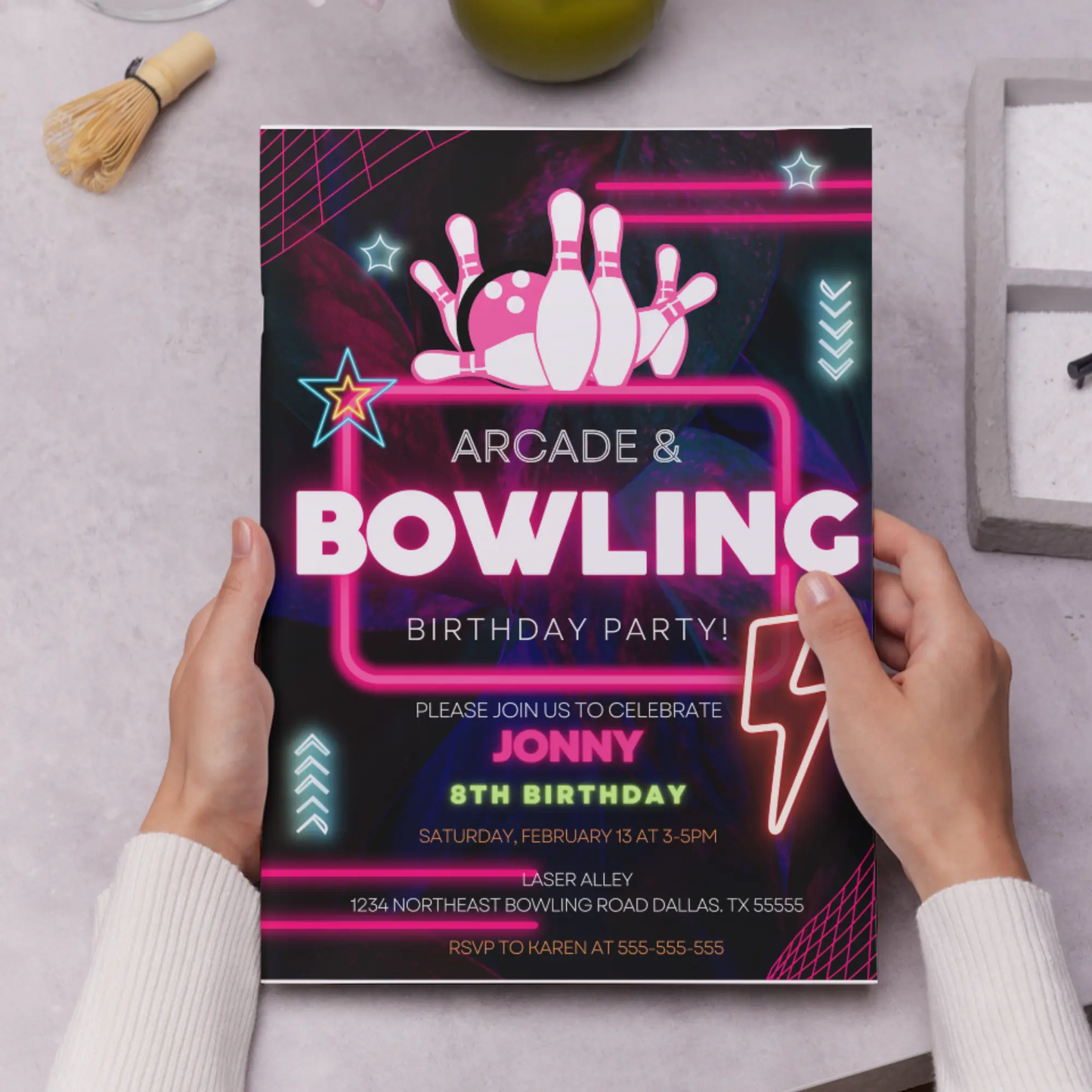 Arcade and Bowling Birthday Invitation Template - CreativeRino