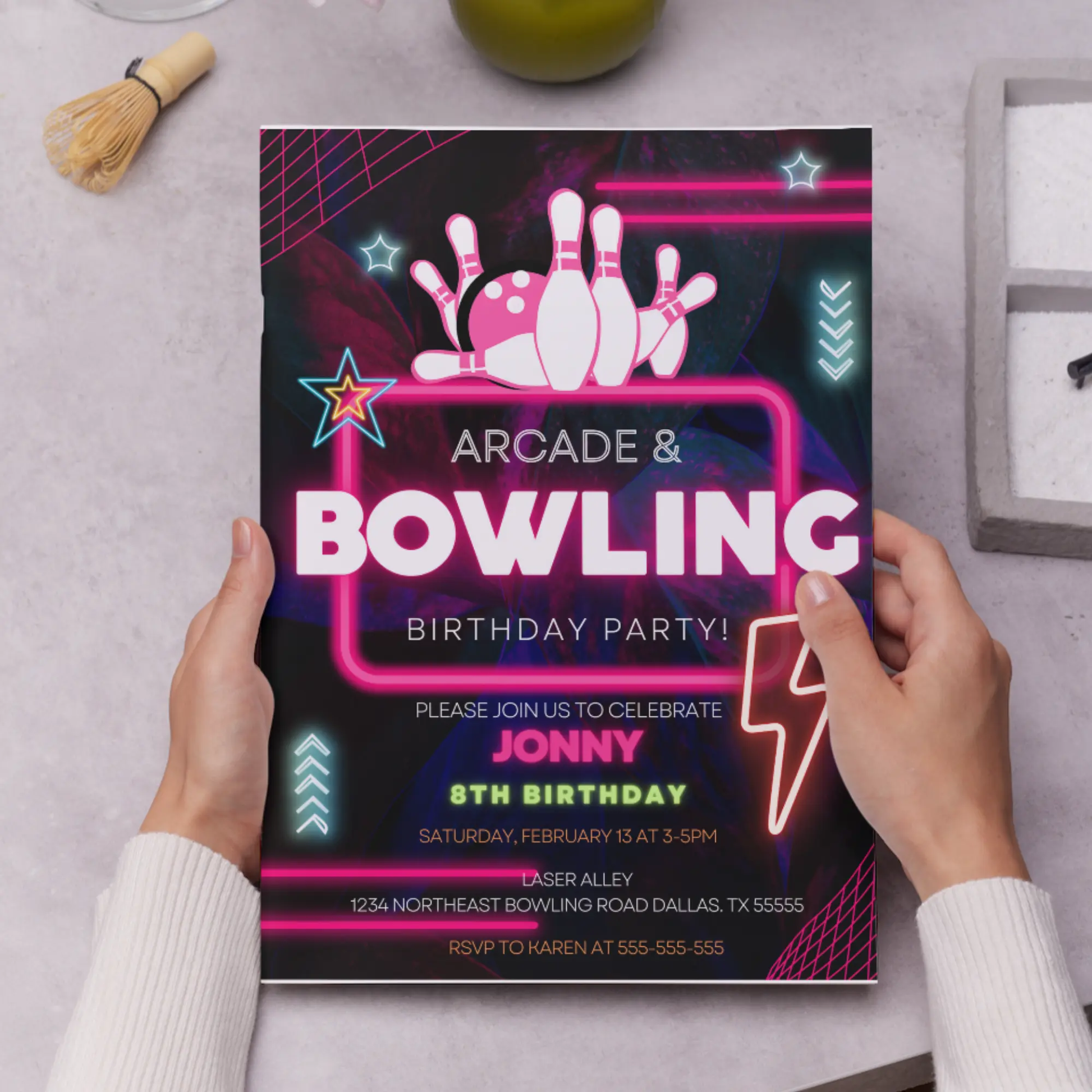Arcade and Bowling Birthday Invitation Template - CreativeRino