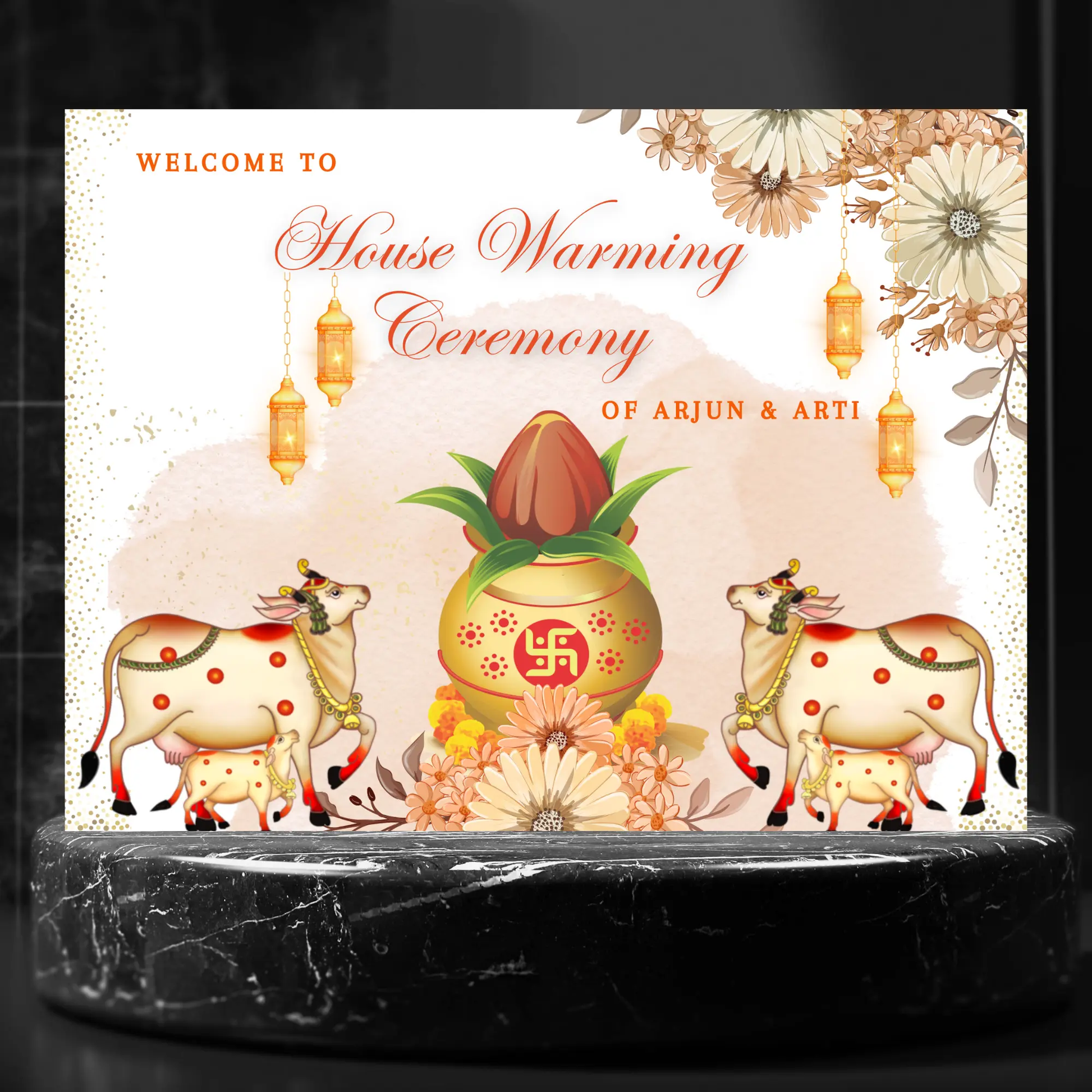 Gruhapravesham Welcome Sign Template | Indian Housewarming Welcome Sign - CreativeRino