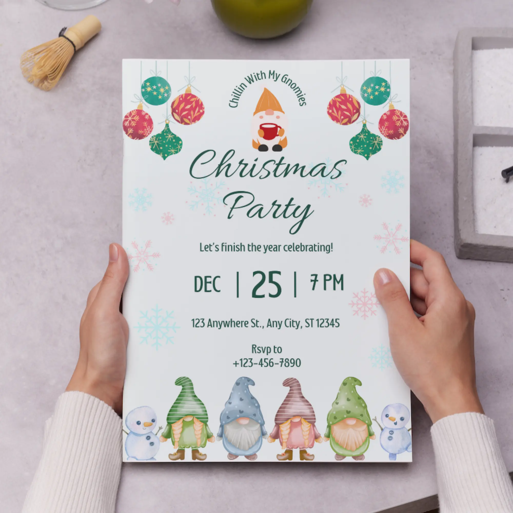 Gnome Christmas Party Invitation Template - CreativeRino