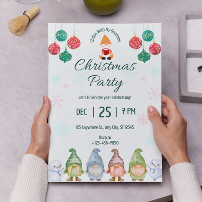 Gnome Christmas Party Invitation Template - CreativeRino