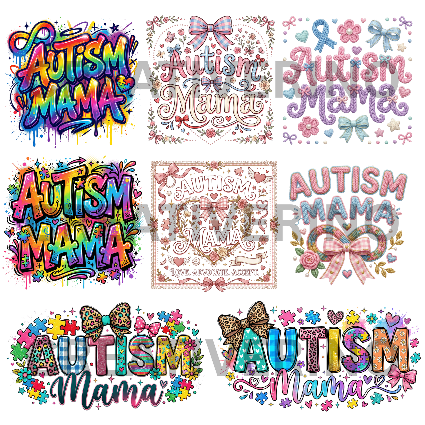 Autism Mama PNG | Autism Awareness | Superhero Cartoon Aesthetic Retro Groovy 70s-style Coquette Faux Yarn Preppy Puzzle Trendy Designs CreativeRino