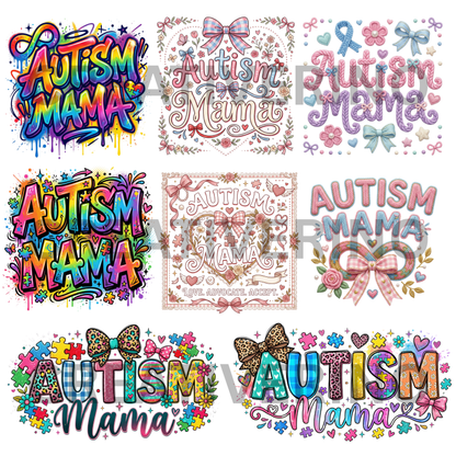Autism Mama PNG | Autism Awareness | Superhero Cartoon Aesthetic Retro Groovy 70s-style Coquette Faux Yarn Preppy Puzzle Trendy Designs CreativeRino