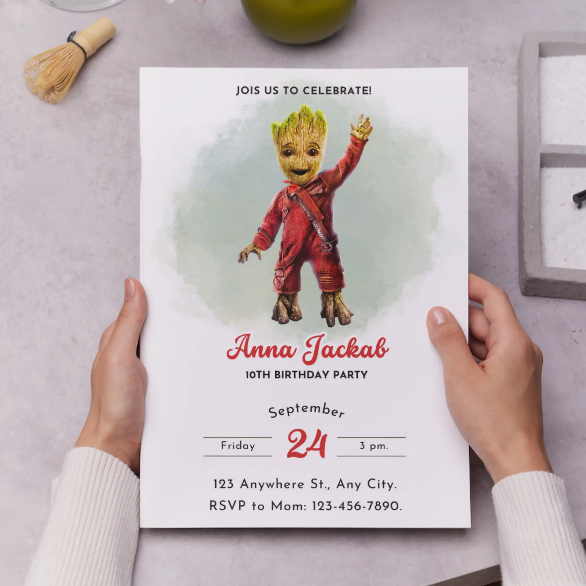 Baby Groot Birthday Invitation Template - CreativeRino