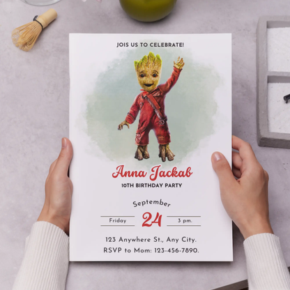 Baby Groot Birthday Invitation Template - CreativeRino