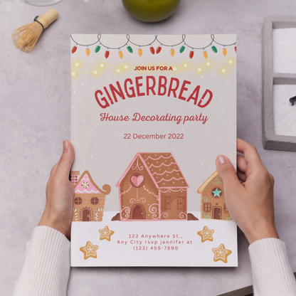 Gingerbread House Decorating Party Christmas Invitation Template - CreativeRino