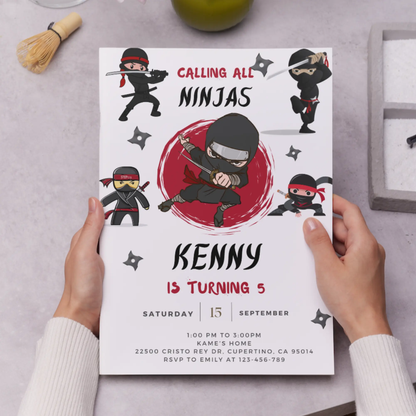 Ninja Birthday Invitation Template | Ninja Warrior Party Invite - CreativeRino