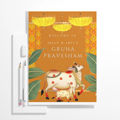 Gruhapravesham Welcome Sign Template | Indian Housewarming Welcome Sign - CreativeRino