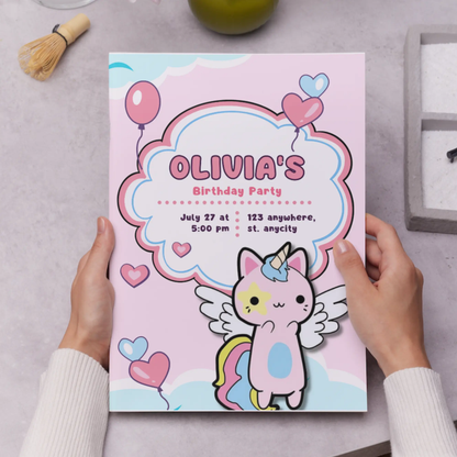 Caticorn Birthday Invitation Template - CreativeRino