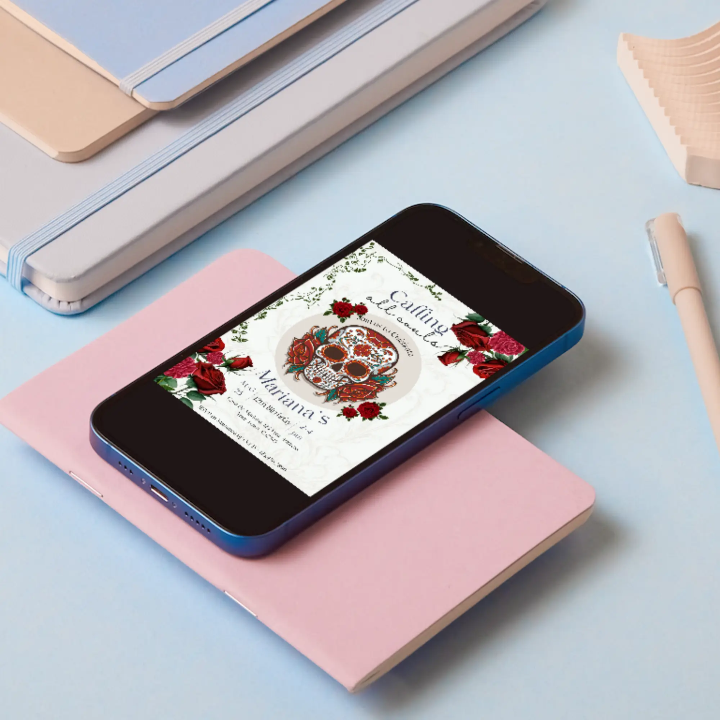 Day of the Dead Birthday Invitation Template | Calling all Souls Sugar Skull Invite - CreativeRino