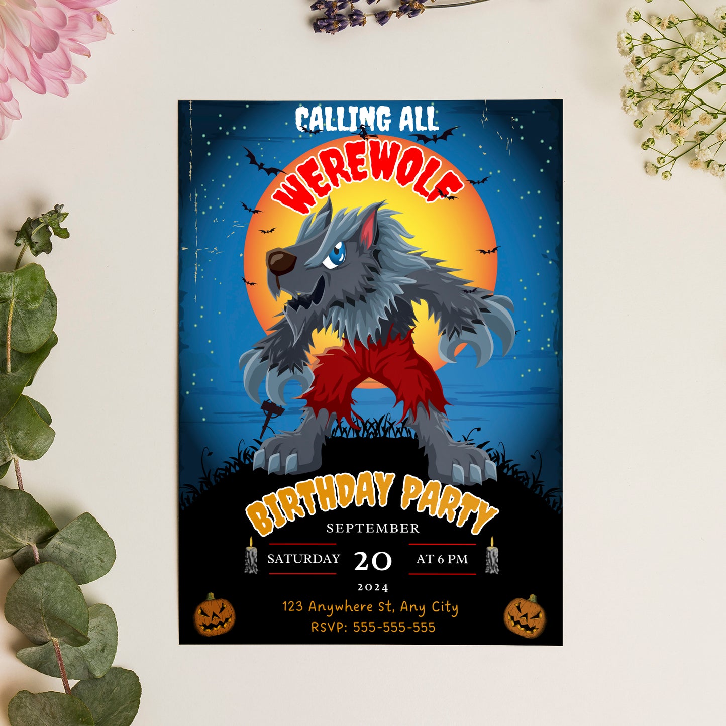 Werewolf Birthday Invitation Template - CreativeRino